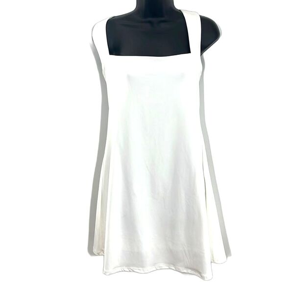 Qinsen Square Neck Bodice Tank Flare Dress White Size 10 NWT - Picture 3 of 11